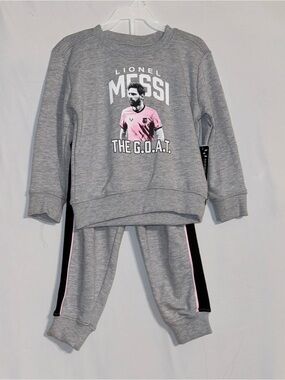 NWT Lionel Messi Kids Gray and Pink Crewneck & Jogger Set Size 3T